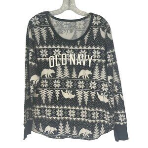 Old Navy Long Sleeve Pajama Top Womens XL Gray White Fair Isle